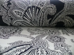 MAXWELL "BON VIVANT" SILK OTTOMAN PAISLEY in PLATINUM BLACK WHIT