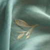 ELITIS 100%Silk Organza Sheer Teal Blue Gold Embroidery