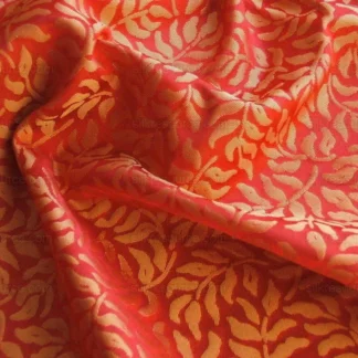 SCALAMANDRE 100%Silk JARQUARD MINI FOLIAGE Red & Gold Yellow