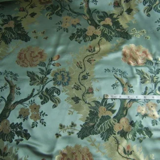 French Documentary Design Palais Brocade100%Silk Lampas Teal