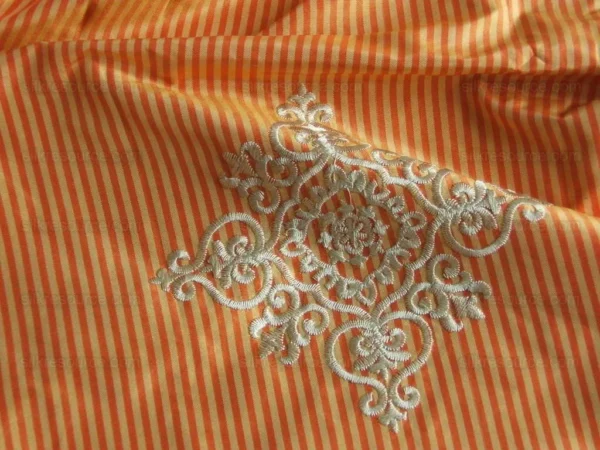 HIGHLAND COURT 100%Silk Taffeta Embroidery Orange Saffron