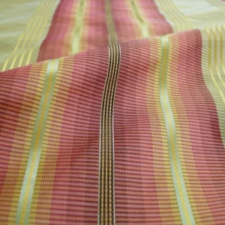 KRAVET RED GREEN &GOLD 100%SILK TAFFETA SATIN STRIPE