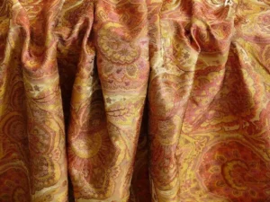 100%SILK LAMPAS rich "PAPRIKA" RED & GOLD KALEIDOSCOPE MSRP$200+