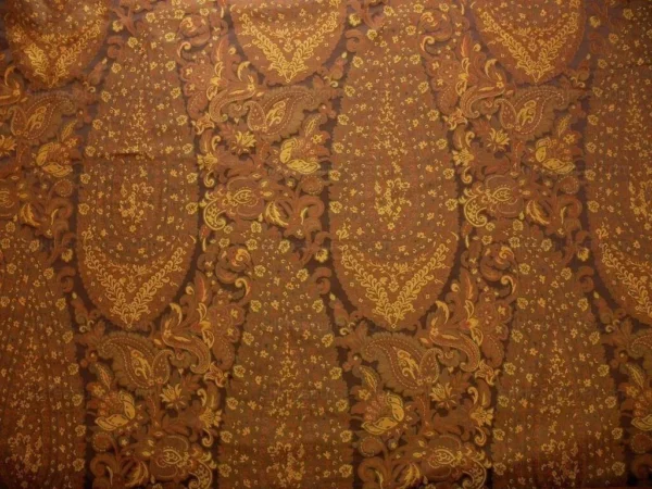 BY YARD HiEND 100% SILK LAMPAS CASHMERE PAISLEY "COFFEE"