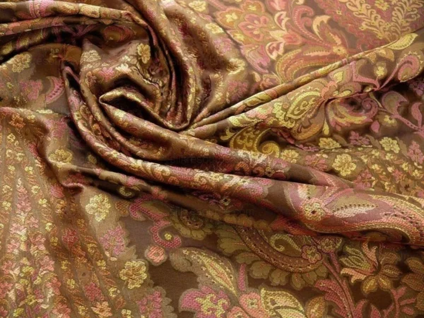 BY YARD FAB 100% SILK LAMPAS CASHMERE PAISLEY "MULBERRY"RED