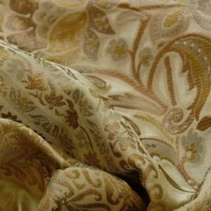 BY YARD FAB 100% SILK LAMPAS CASHMERE PAISLEY "FLAX" IVORY