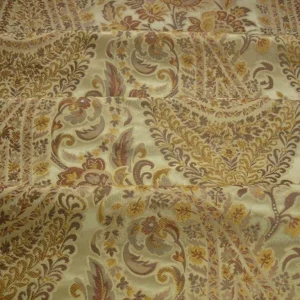 BTY FAB 100% SILK LAMPAS CASHMERE PAISLEY "STRAW" GOLD