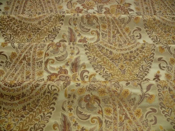 BTY FAB 100% SILK LAMPAS CASHMERE PAISLEY "STRAW" GOLD
