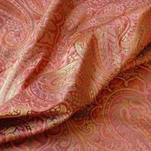 100% SILK LAMPAS SMALL JEWELLED PAISLEY "PERSIMMON" PINK