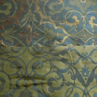 100% SILK JACQUARD FILIGREE MURAL "REFLECTION" BLUE