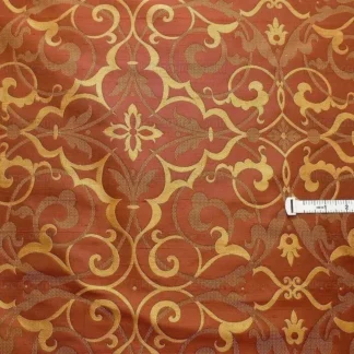 100% SILK JACQUARD RENAISSANCE FILIGREE MURAL "RUSSET" RED