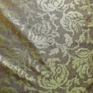 100% SILK JACQUARD PAPERCUT POM FLOWER "GARDEN" GREEN BROWN