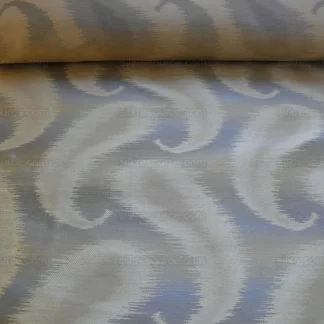 100% SILK JACQUARD HAZY PAISLEY IKAT "ALMOND" GRAY