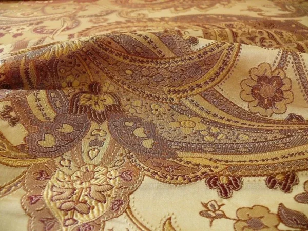 HIGH END HEAVY SILK LAMPAS LARGE PAISLEY "BRANCH" BROWN R