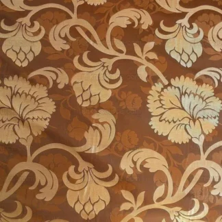 100% SILK LAMPAS CARNATION CREWEL "COGNAC" BROWN