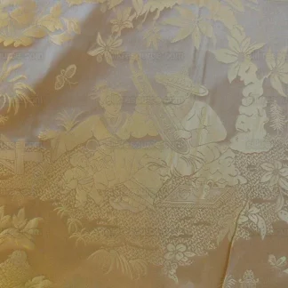 BTY 100% SILK DAMASK CHINOISERIE MUSIC GARDEN "SUNKISSED" GOLD