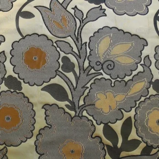 100% SILK LAMPAS LARGE ART DECO FLOWER VINE "DECO" KHAKI