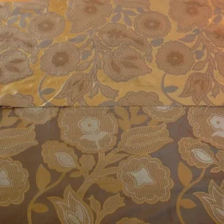 100% SILK LAMPAS LARGE ART DECO FLOWER VINE "SEPIA" BROWN