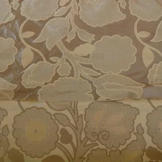 100% SILK LAMPAS LARGE ART DECO FLOWER VINE "TAWNY" TAN