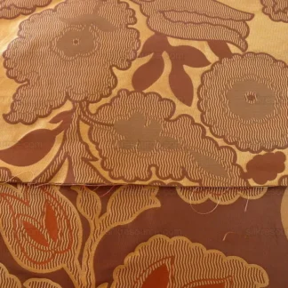 100% SILK LAMPAS LARGE ART DECO FLOWER VINE "COGNAC" BROWN