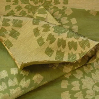 100% SILK DAMASK LARGE MODERN PINWHEEL "THYME" GREEN BTY