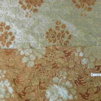 100% SILK LAMPAS PEONY PAISLEY "CELADON" ECRU