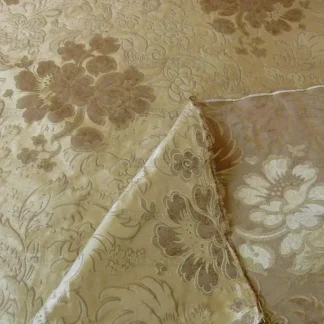 100% SILK LAMPAS PEONY PAISLEY "GOLDEN" TAN