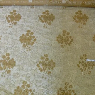 100% SILK LAMPAS PEONY PAISLEY "CREME" ECRU