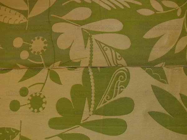 100% SILK DAMASK FAIRY TALE TREE OF LIFE "SPRING" GREEN BTY