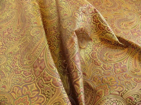 100% SILK LAMPAS SMALL JEWELLED PAISLEY "SPICE" BROWN