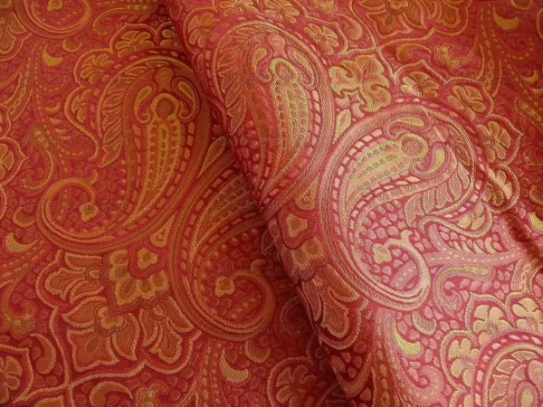 100% SILK LAMPAS SMALL JEWELLED PAISLEY "SCARLET" RED