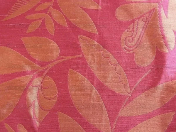 100% SILK DAMASK FAIRY TALE TREE OF LIFE "RED" MAGENTA BTY