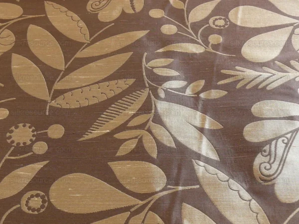 100% SILK DAMASK FAIRY TALE TREE OF LIFE "CHOCOLATE" BROWN BTY