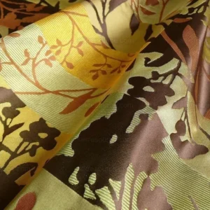 100% SILK LAMPAS BOTANICAL SILHOUETTE RECTANGLES "OLIVE" BROWN