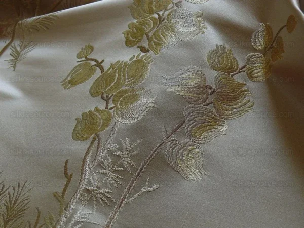100% SILK LAMPAS LILY OF THE VALLEY "WHEAT" GOLD