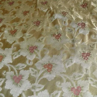 100% SILK LAMPAS TRI-LEAF FLOWER "FLAX" GOLD