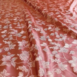 100%SILK DAMASK SUMMER BERRY "ASH ROSE" RED