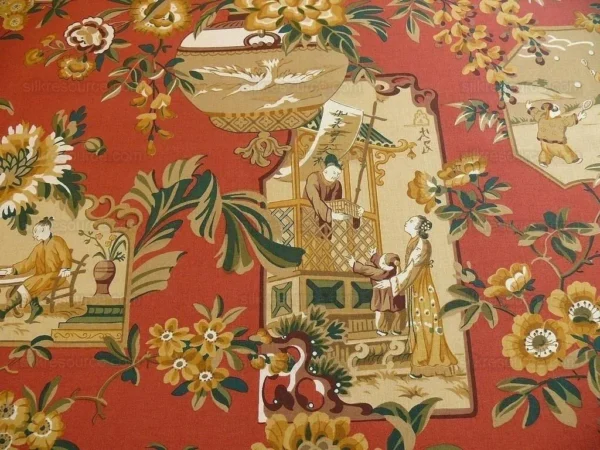 6.25Y LEE JOFA CHINOIS EN MEDA CHINESE SCENE LACQUER RED GOLD BR