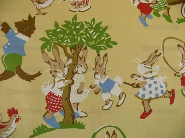 LEE JOFA SPRING FEVER NURSERY PRINT BUNNY DOG CAT BERRY RED BTY