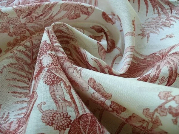 BTY SCALAMANDRE tropical TOILE PRINTED LINEN CORAL Red On Ivory