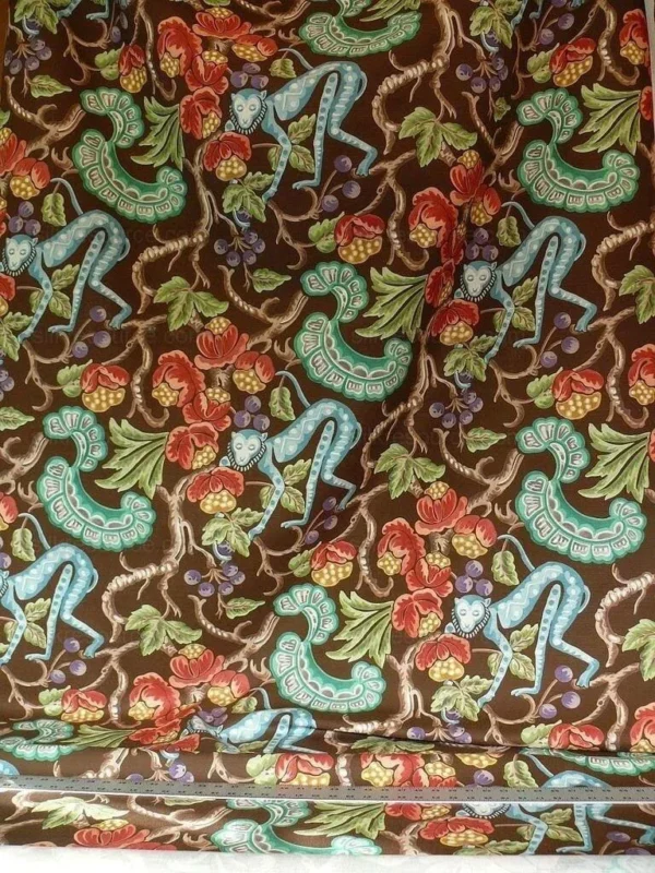 CLARENCE HOUSE OLANA MONKEY TROPICAL PRINT LINEN BROWN #1384