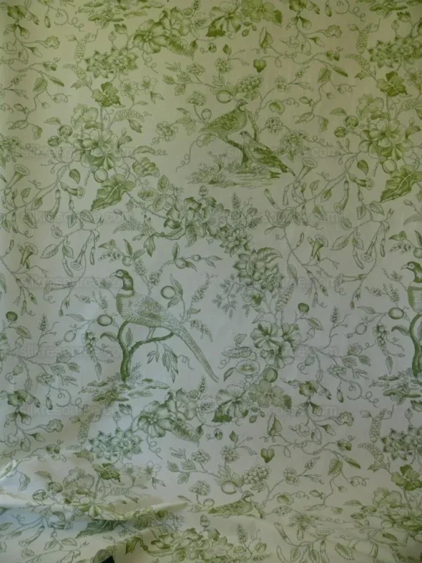 BTY CLARENCE HOUSE RAMBOUILLET TOILE BIRD PRINT GREEN #1519