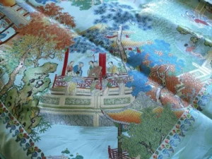 55x53 BROCADE CHINOISERIE GARDEN PAVILLIAN BAMBOO DREAM OF RED C