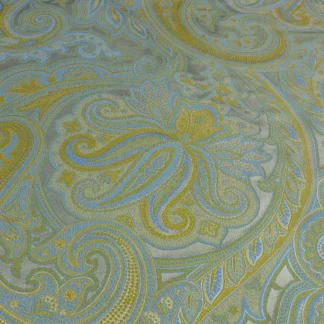 13.5Y SCALAMANDRE VILLA RIZZARDI CHARTREUSE/SKY BLUE SILK DAMASK