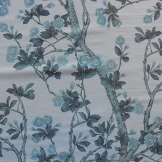 2YD SCALAMANDRE KNOLLWOOD FLOWER TREE BLUE PEWTER SILK MSRP$216Y