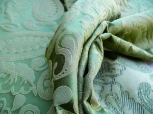 BTY SCALAMANDRE ANGELIQUE PAISLEY SILK DAMASK GREEN GOLD MSRP298