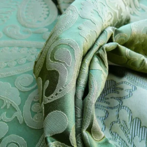 BTY SCALAMANDRE ANGELIQUE PAISLEY SILK DAMASK GREEN GOLD MSRP298