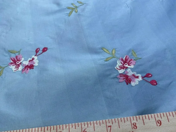 5.25Y Lee Jofa Silk Embroidery Flower Fleurir Sky Blue Pink MSRP