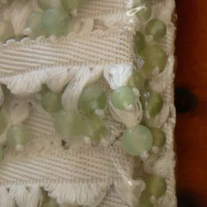 SCALAMANDRE LAMPSHADE FRINGE BEADED GREEN JADE WHITE SILK MSRP$1