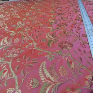 BY YD LEE JOFA BUTTERMERE SILK CHINOISERIE BIRD FLORAL BRICK RED
